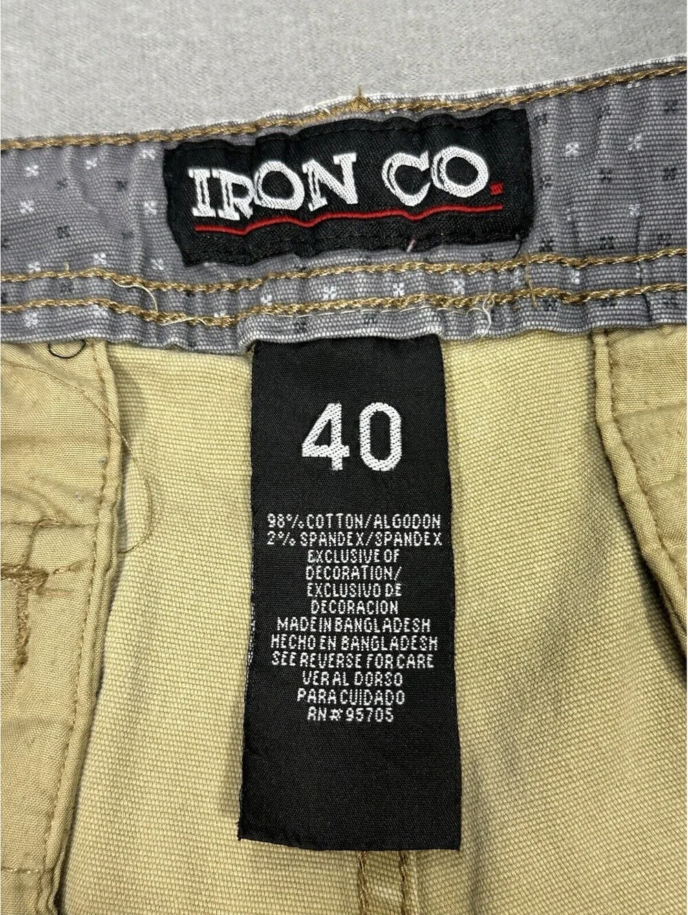 Iron Co Mens Cargo Casual Shorts Size 40 Khaki Beige Stretch Cotton Utilit
